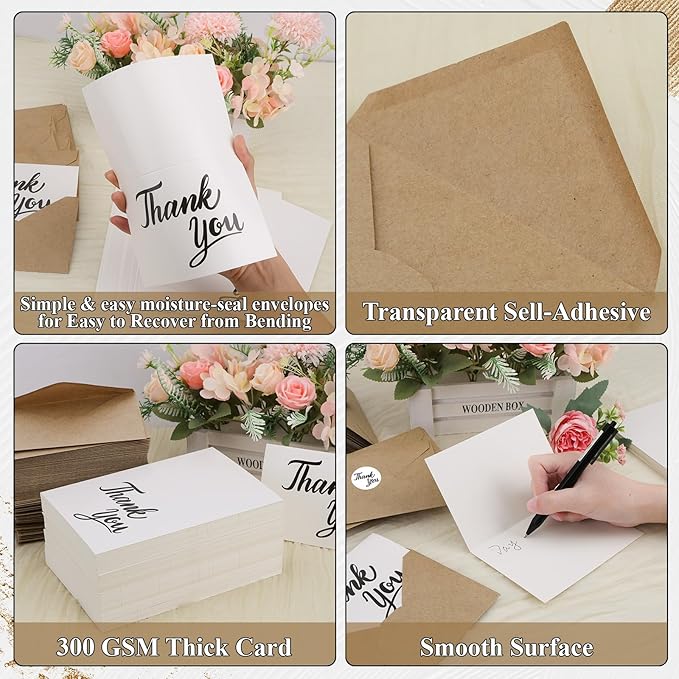 600 PCS Thank You Cards with Envelopes & Matching Stickers, Thank You Notes Bulk 4x6 Inch Minimalistic Design for Business, Baby Shower, Wedding, Small Business, Graduation, Bridal Shower, Funeral,White