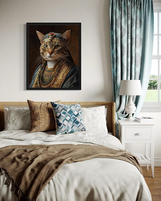 Pharoah Cat Art Poster Print, Cat Kitten Painting Humor Portrait Pet Artwork Decor Gallery A8 (Pharoah Cat, 8 x 10 inches, Unframed)