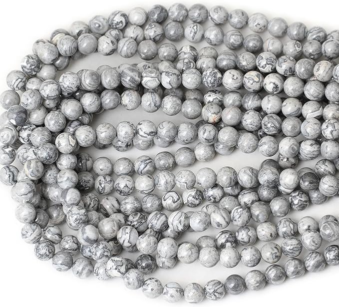 45PCS 8mm Natural Map Stone Round Loose Beads for Jewelry Making DIY Findings 1 Strand 15"