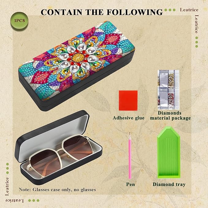 Leatrice Mandala Diamond Art Kits for Adults Small Diamond Painting Kit Gem Art Paint by Diamonds Dot Eyeglass Case Hard Shell 5d Diamond Art DIY for Beginner Women