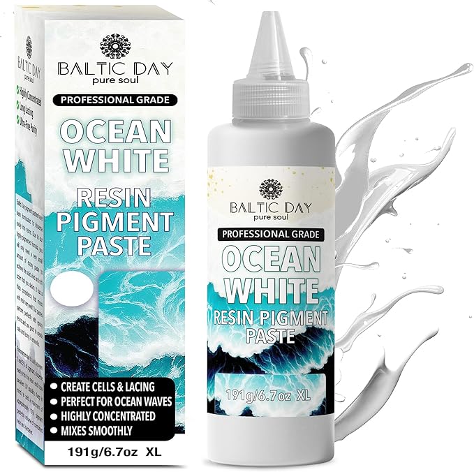 Ocean White Epoxy Resin Pigment Paste XL (191g/6.7oz) – High Concentration Dye for Epoxy & UV Resin, Opaque White Pigment for Ocean Waves, Lacing, Cells, 3D Flower Coasters & Epoxy Art