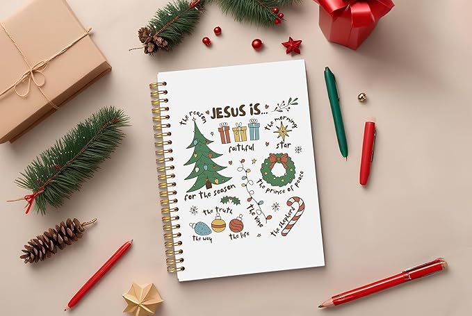 Christmas Notebook, Jesus Is the Season for the Season Christmas Journal, Christmas Office Gifts for Coworkers, Christmas Composition Notebook, Christmas Spiral Notebook 5.5x8.3 Inch