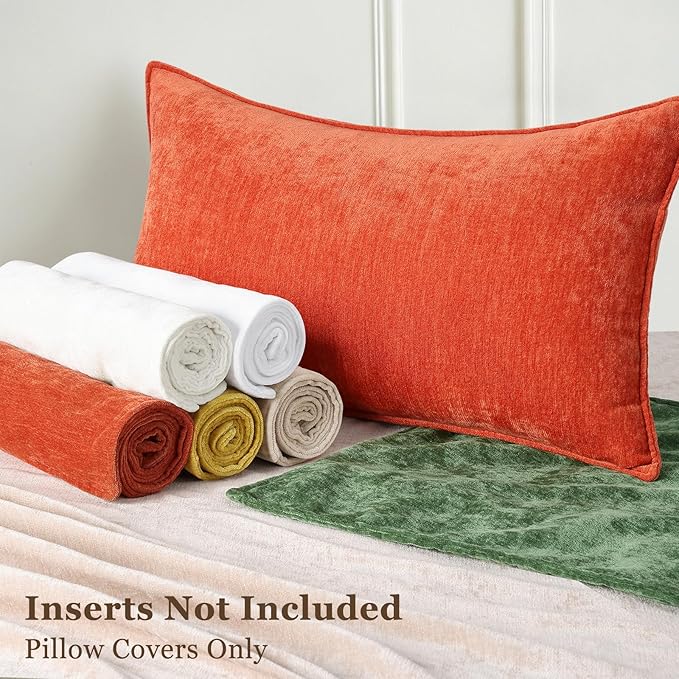 decorUhome Spring Couch Throw Pillow Covers 16x16 Set of 2, Decorative Soft Velvet Neutral Chenille Pillow Covers with Elegant Design for Sofa Bed Living Room Home Decor, Rust
