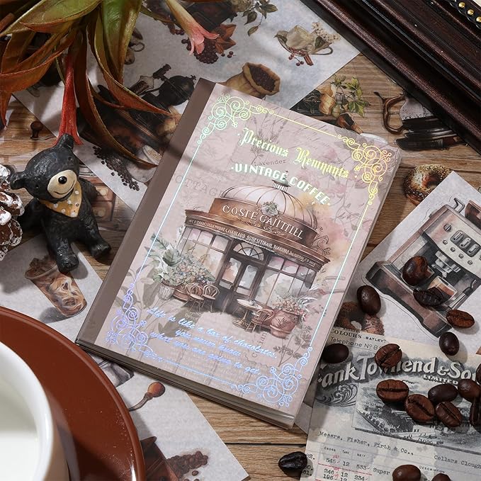 Coffee Scrapbook Stickers 36 Sheets 200 Pre-Cut Washi Stickers for Journaling PET Transparent Book Sticker 18 Sheets Scrapbook Paper Decorative or DIY Crafts Arts and Crafting Projects