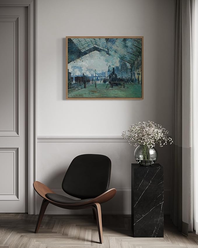 Arrival of the Normandy Train Claude Monet Wall Art Print Poster, Impressionist Painting Wall Art Wall Decor, for Bedroom and Living room Bathroom Decor 115 (Arrival of the Normandy Train, 8 x 10 inches, Wood Frame)