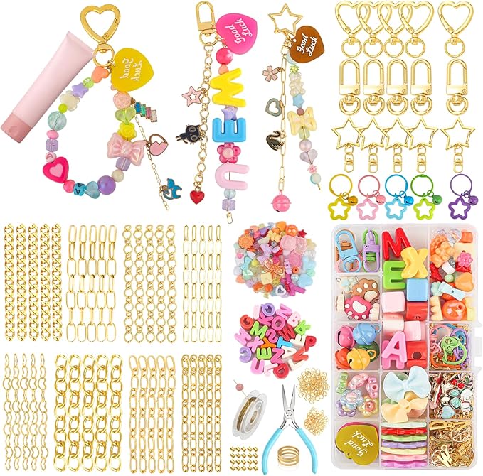 Ecoofor 501 Pcs Keychain Making Kit for Kids & Adults – Includes 30 Keychain Clips, 40 Extender Chains, 178 Charms, Beading Accessories, Jewelry Pliers – DIY Bag Charms & Jewelry Craft Kit Supplies