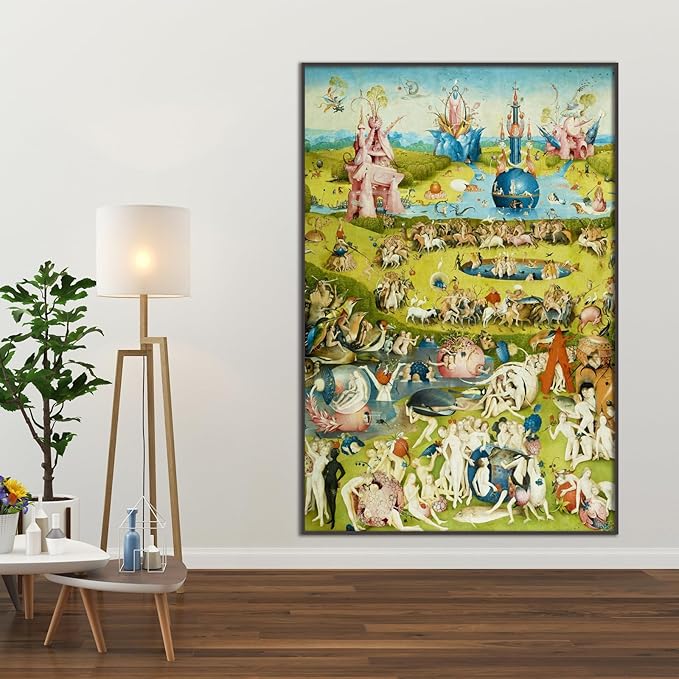 OKRA Hieronymus Bosch Canvas Wall Art Paradise on Earth Poster Famous Master Oil Painting Printing Room Aesthetic Decoration Suitable for Home Office Classroom Wall Decorate Unframed(12x18in/30x45cm)