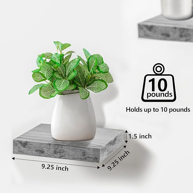 Sorbus Square Floating Shelf for Wall - 4 Small Shelves with Invisible Mounting Brackets for Living Room Decor, Bedroom, Bathroom Decor, Home & Kitchen - 9" Wall Shelf to Display Photos Trophies