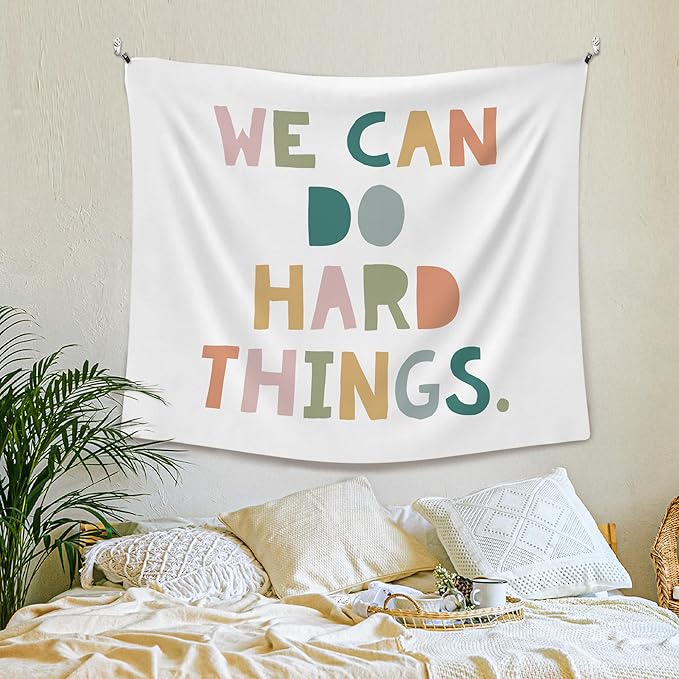 XLDLIOO Boho Classroom Tapestry, We Can Do Hard Things Inspirational Wall Tapestry Hanging for Bedroom, Inspirational Tapestries Decor Art for Kids Room Classroom Playroom, 50x60in