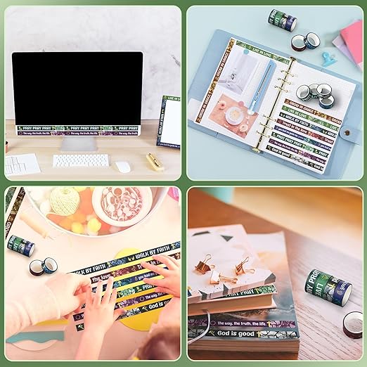 Janlaugh 24 Rolls Christian Washi Tape Gifts Bulk Religious Inspirational Scripture Supplies Bible Verse Tape for Bible Study Journaling Crafting Christmas Stocking Stuffers Gift(Cross)