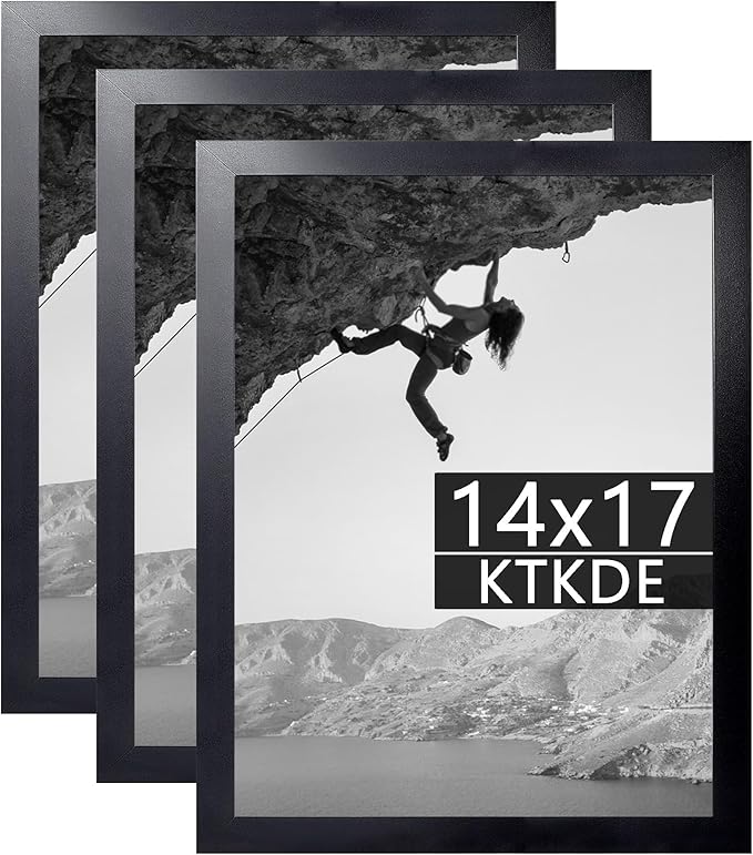 KTKDE 14x17 Picture Frame set of 3, Studio Gallery 17x14 Poster Black Frame Wooden, Vertical & Horizontal Wall Hanging Picture Frame for Photos, Posters & Art Prints