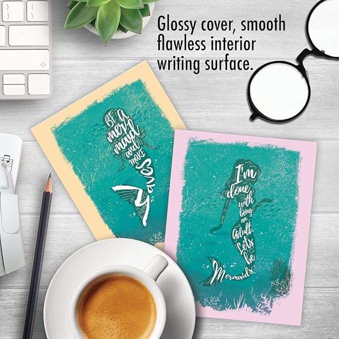 The Best Card Company - 10 Blank Note Cards (4 x 5.12 Inch) - Fun Mythical Fantasy Cards, Assorted Greetings Boxed - Mermaid Quotes AM6824OCB-B1x10-NB