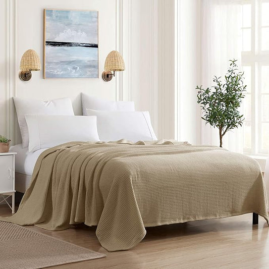 100% Fine Cotton Luxurious Basket Weave Blanket, Taupe, King Size (Pack of 6)