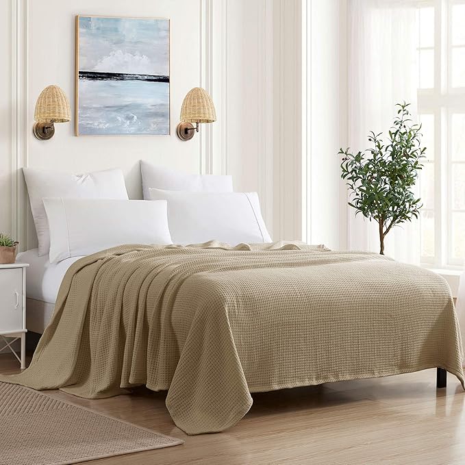 100% Fine Cotton Luxurious Basket Weave Blanket, Taupe, Queen Size (Pack of 6)
