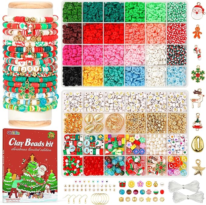 Gionlion Christmas Gifts for Kids Girls - 24 Colors Clay Beads Bracelet Making Kit, Christmas Crafts Toys DIY Arts and Crafts for Kids Age 6-13