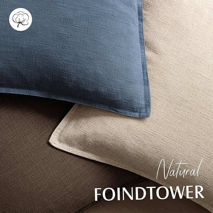 Foindtower Pack of 2, Decorative Linen Soild Throw Pillow Covers Soft Accent Euro Cushion Case Farmhouse Neutral Pillowcase for Chair Couch Sofa Bedroom Living Room Home Decor 26 x 26 Inch Dark Blue