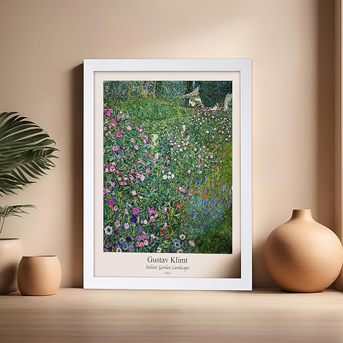 Poster Master Vintage Gustav Klimt Poster - Retro Italian Garden Landscape Print - Art Nouveau - Floral Art - Botanical Art - Classic Painting - Aesthetic Living Room Decor - 16x20 White Framed