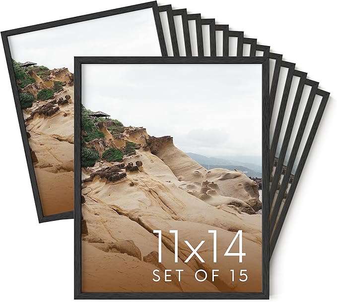 Haus and Hues 11x14 Black Oak Wood Picture Frames Set of 15 - Premium Bulk Picture Frames 11x14 Bundle - Elegant Gallery Wall Frame Set for Posters, Art Display - Ideal for Wall Decor in Home & Office