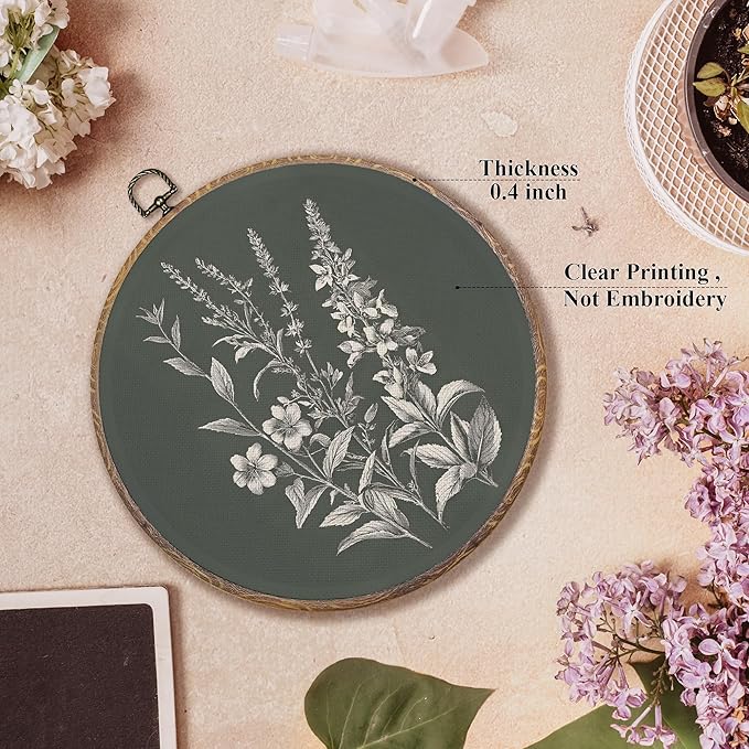FUGWN Vintage Floral Botanical Round Wall Art Decor Framed, Rustic Cottagecore Wildflower Canvas Artwork Prints, Retro Floral Wall Hanging Decorations for Home Bedroom Living Room, 10x10 Inch