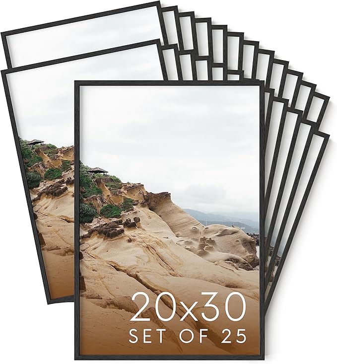 Haus and Hues 20x30 Black Oak Wood Picture Frames Set of 25 - Premium Bulk Picture Frames 20x30 Bundle - Elegant Gallery Wall Frame Set for Posters, Art Display - Ideal for Wall Decor in Home & Office