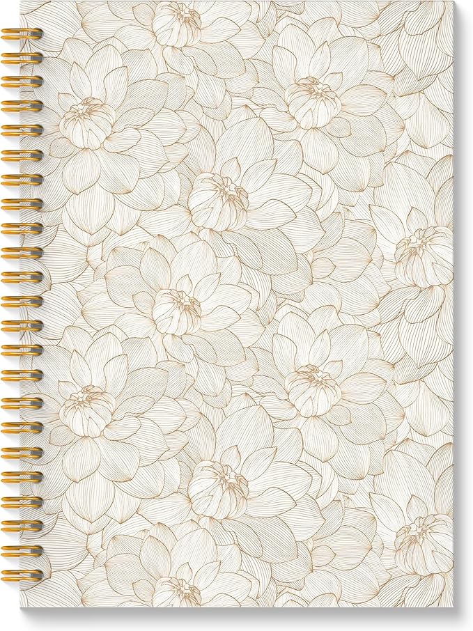 Lotus Floral Spiral Notebook, Vintage Beige Lotus Flower Journal, Neutral Botanical Aesthetic Journal Notebook, 5.5x8.3 Inch