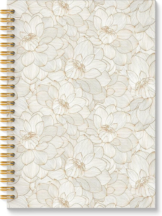 Lotus Floral Spiral Notebook, Vintage Beige Lotus Flower Journal, Neutral Botanical Aesthetic Journal Notebook, 5.5x8.3 Inch