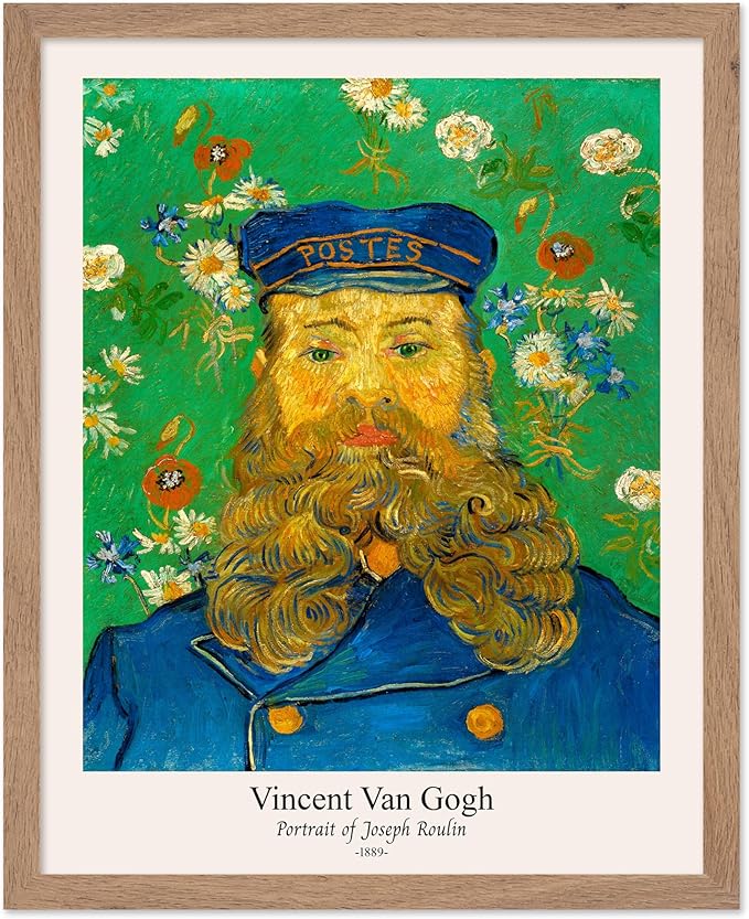 Monem Art Vintage Van Gogh Poster - Retro Portrait of the Joseph Roulin Print - Impressionism Art - Postman Art - Fine Art - Classic Painting Art - Living Room Wall Decor - 8x10 Beige Framed