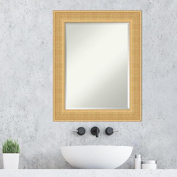 Amanti Art Gold Wall Mirror 30x24 Trellis Gold Rectangle Bathroom Mirror for Wall Decor Living Room, Medium Traditional Wood Frame, Hangs Horizonally and Vertically, Bathroom Decor, Beveled Edge