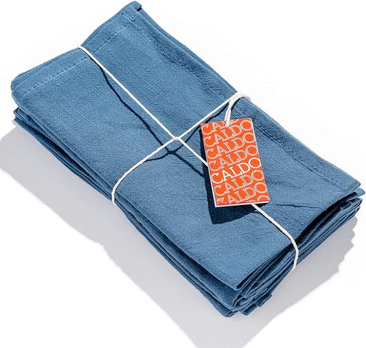 Caldo Linen Dinner Napkins - Rustic- Soft and Durable Cloth - Washable and Reusable- 4 Pack - 20x20 inch (Vintage Blue)