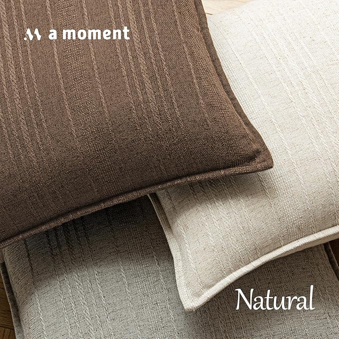 a moment Linen Pillow Covers Set of 2,Boho Farmhouse Throw Pillowcases Neutral Textured Decorative Covers for Couch Sofa,Soft Linen Blend Accent Case Cushion Living Room Home Decor 22"x22"Hazel