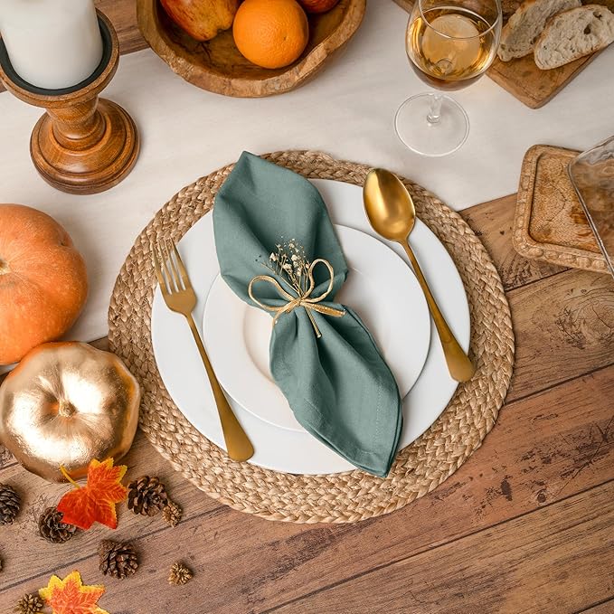 Blue Needles Solid Cloth Napkins Set of 12 Hunter Green 100% Cotton Dinner Napkins 18x18 inches - Soft, Reusable, Absorbent & Washable Linen, Ideal for Christmas Events, Parties & Everyday Use