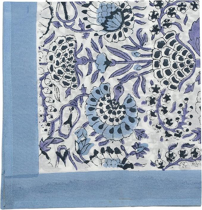 CPC Cloth Napkins 100% Cotton Set of 4 Reusable Napkins, Indian Block Print Toile Floral Dinner Napkin, Fall Thanksgiving Christmas Holiday Party Gift - Soft Absorbent Napkin, 18"x18" Mix Border