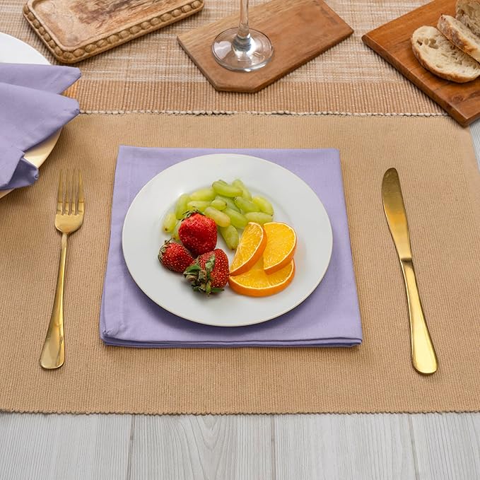 Blue Needles Solid Cloth Napkins Set of 12 Lavender 100% Cotton Dinner Napkins 18x18 inches - Soft, Reusable, Absorbent & Washable Linen, Ideal for Christmas Events, Parties & Everyday Use