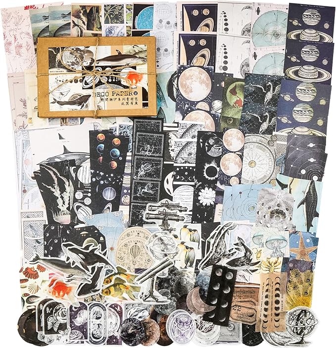 Knaid 200 Pieces Vintage Ephemera Pack Decoupage Paper Junk Journal Kit Scrapbook Planner Sticker Supplies for Art Journaling Bullet Journals Collage Craft Notebooks Album Crafter Gifts (Exploration)