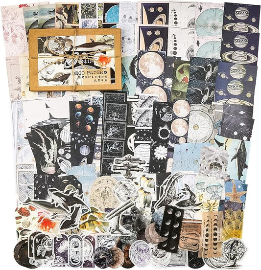 Knaid 200 Pieces Vintage Ephemera Pack Decoupage Paper Junk Journal Kit Scrapbook Planner Sticker Supplies for Art Journaling Bullet Journals Collage Craft Notebooks Album Crafter Gifts (Exploration)