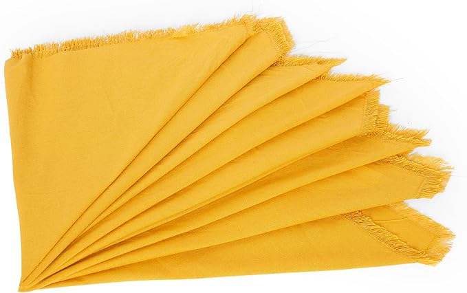 Lightnpro Cotton Napkins Set of 12, Beautiful Handmade Fringe Dinner Cloth Napkins, Washable and Reusable for Dining, Parties, Weddings, Holiday & Everyday Use - 18x18 Inch Mustard