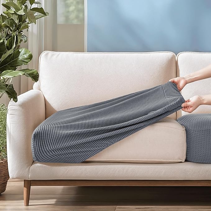 CHUN YI 2Piece Stretch Couch Cushion Covers, Sofa Seat Slipcovers for Pets, Suitable for Armchair Loveseat Sofa with Spandex Jacquard Washable Fabric (2Piece,Light Grey)