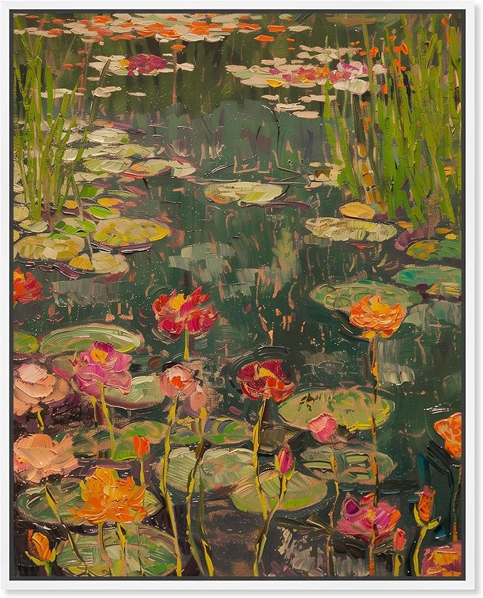 Art Remedy Afternoon Visit Framed Impressionism 1 Piece Canvas Wall Art/Monet And Van Gogh Inspired Art, 25" x 31", White Frame