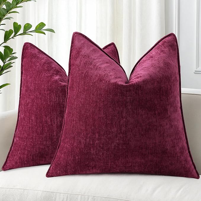 decorUhome Spring Couch Throw Pillow Covers 16x16 Set of 2, Decorative Soft Velvet Neutral Chenille Pillow Covers with Elegant Design for Sofa Bed Living Room Home Decor, Rhododendron
