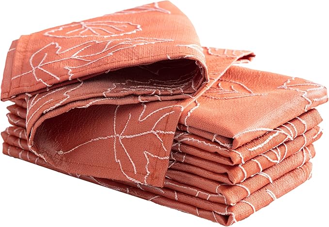 Laura Ashley Napkins Raised Woven Embroidered Jacquard Fabric, Wrinkle Resistant for Dining, Holiday, Party, Wedding or Banquet, Set of 6 Napkins, Maple Spice