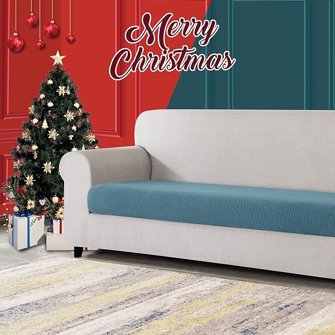CHUN YI Medium Couch Cushion Cover Stretch for Loveseat, Sofa Seat Slipcovers for Pets, Suitable for Armchair Loveseat Sofa with Spandex Jacquard Washable Fabric(Medium,Smoky Blue)