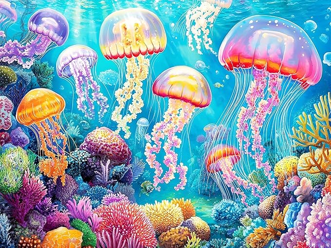 mrpwnle Diamond Art Kits for Adults, Glowing Jellyfish Diamond Painting Kits for Beginners, 5D Diamonds Painting, DIY Full Drill Gem Art Crafts Kit Home Wall Decor Gifts 16x12 inch