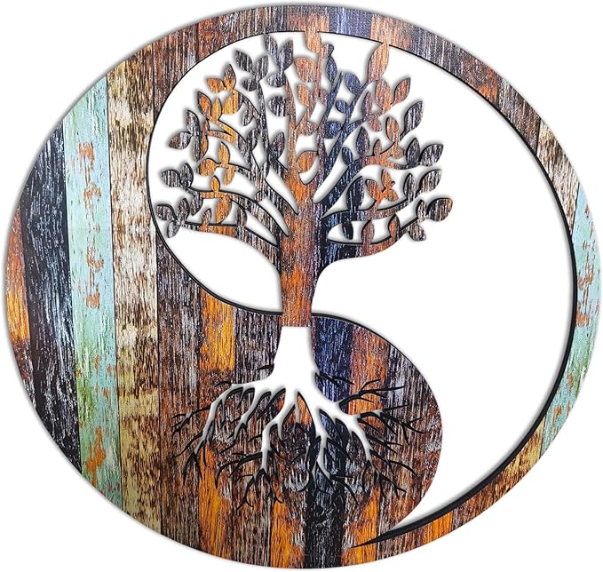 Venodeco Yin Yang Tree of Life Wall Decor – 10mm MDF Wood | Indoor Use Only | Easy No-Nail Installation with Strong Double-Sided Tape | Modern Home Wall Art, Living Room & Bedroom Decoration