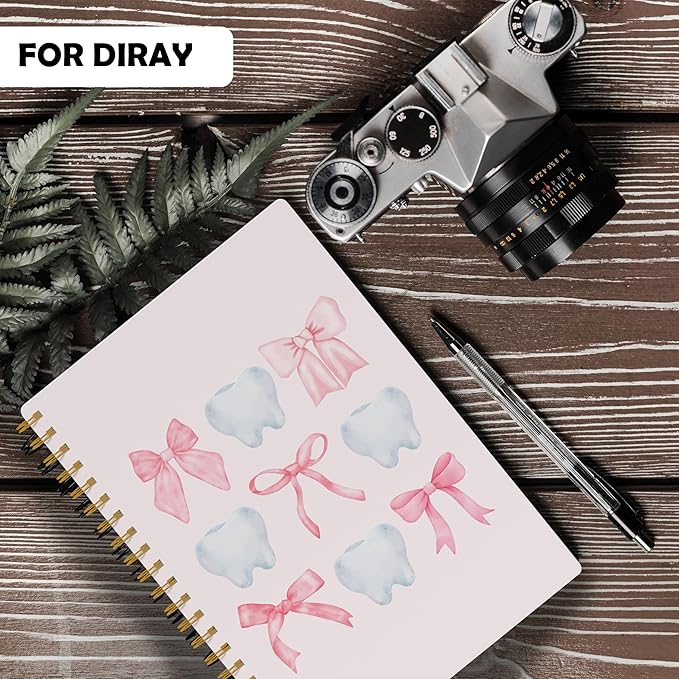 Evcprz Coquette Pink Bow Dentist Notebook Journal, Cute Tooth Pattern Journal, Dental Hygienist Assistant Gifts, Preppy Aesthetic Stationery for Women Girls, Spiral Notebook 5.5x8.3 Inch