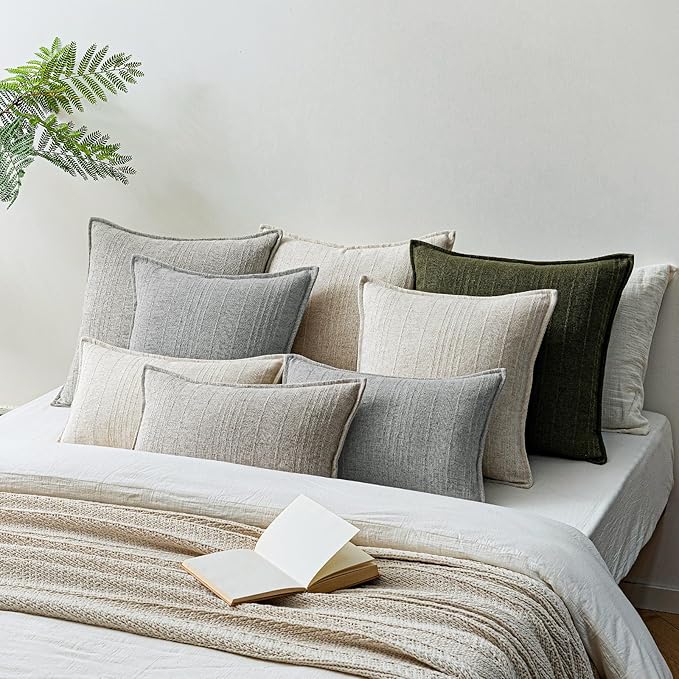a moment Linen Pillow Covers Set of 2,Boho Farmhouse Throw Pillowcases Neutral Textured Decorative Covers for Couch Sofa,Soft Linen Blend Accent Case Cushion Living Room Home Decor 20"x20"Sky Gray