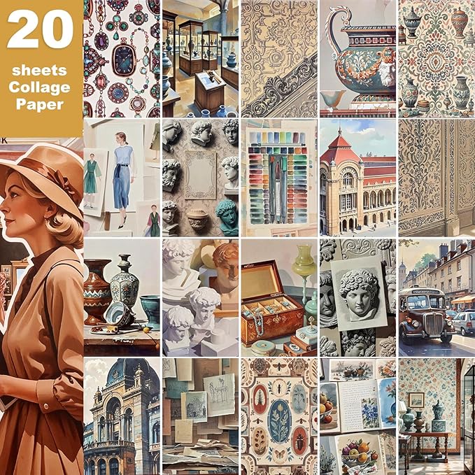 Scrapbooking Stickers 400 Pre-Cut Washi Stickers & 20 Scrapbook Papers Museum Vintage Sticker Books for journaling Scrapbooking Supplies