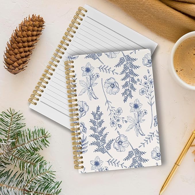 Vintage Flower Journal Notebook - Aesthetic Botanical Floral Notebooks College Ruled for Work School, Gifts for Women Coworker, Office Supplies, Hardcover Spiral Notebook 5.5"x8.3"