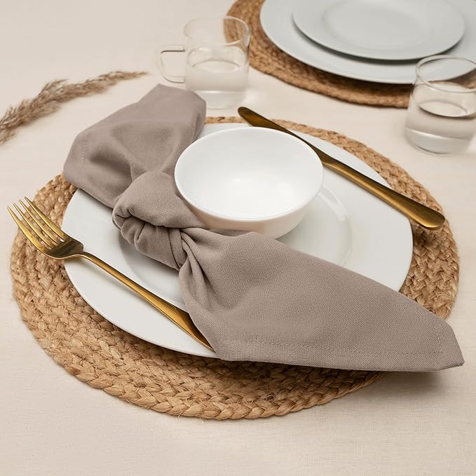 Blue Needles Solid Cloth Napkins Set of 12 Chocolate Brown 100% Cotton Dinner Napkins 18x18 inches - Soft, Reusable, Absorbent, Washable Linen Ideal for Christmas Events, Parties & Everyday Use