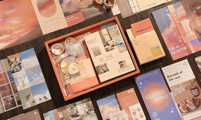 348 Pcs Scrapbooking Supplies Kit, Vintage Aesthetic Scrapbook Kit for Bullet Junk Journal, Stationery, A6 Grid Notebook, DIY Journaling Supplies, Birthday Craft Gift for Teen Girl Kid Women