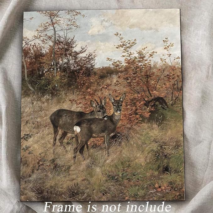 Uniro Vintage Fall Wall Art for Bedroom Decor, Rustic Farmhouse Wall Decor Autumn Deer Countryside Wall Painting Canvas Prints Landscape Oil Painting Fall Wall Decor Vintage Art Pictures for Bedroom Bathroom Kitchen Decor( 8" x 10"-UNFRAMED)